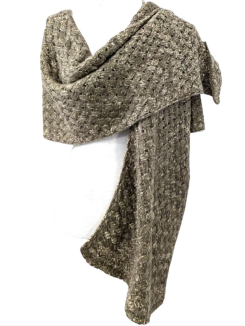 CHARLOTTE RUSSE! BASKET WEAVE, MARKED GRAY GREEN, AND CREAM LONG SCARF!
